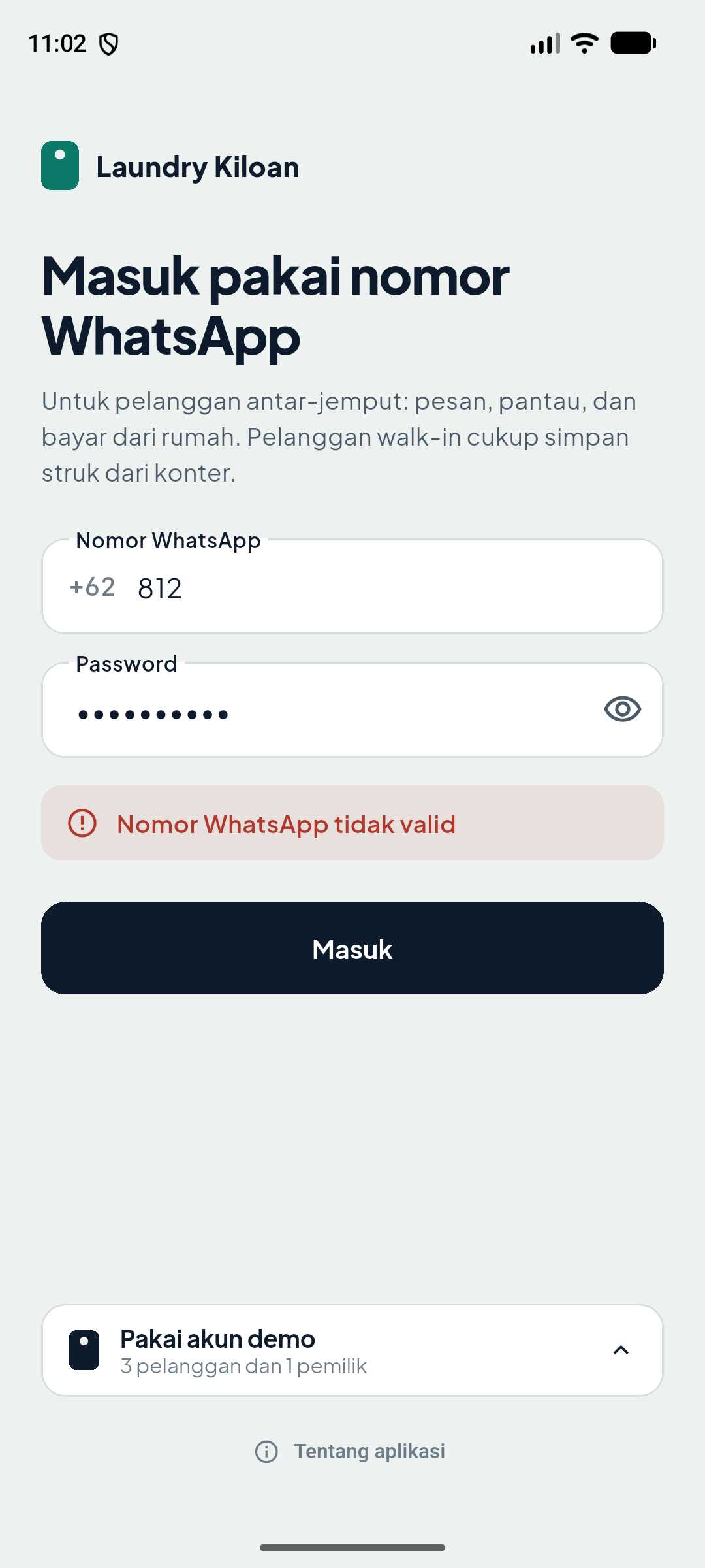 Layar login_screen di app Laundry Kiloan