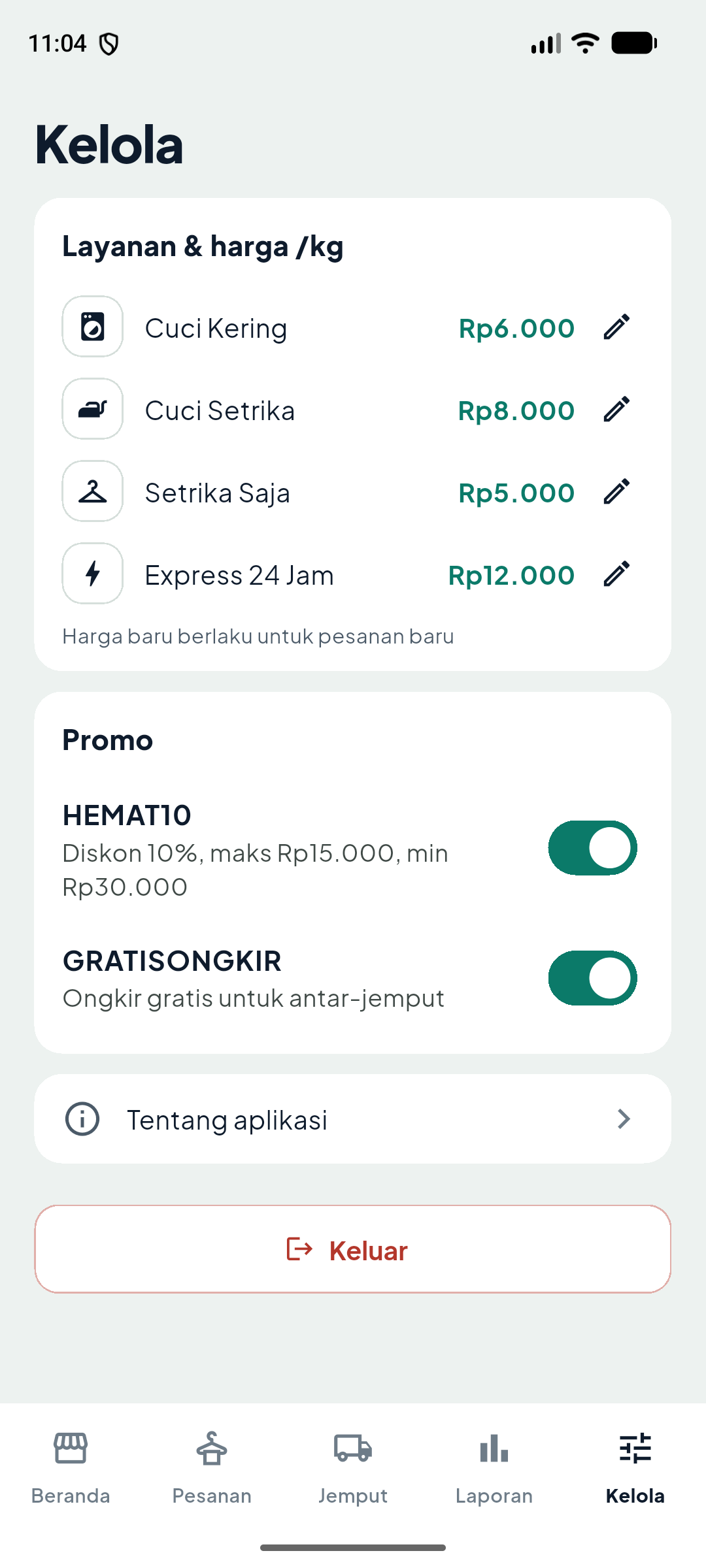 Layar owner_manage_screen di app Laundry Kiloan